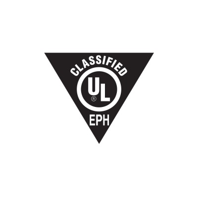 Filled inverted triangle with with words "Classified UL EPH", graphic created by Industrial Nameplate 