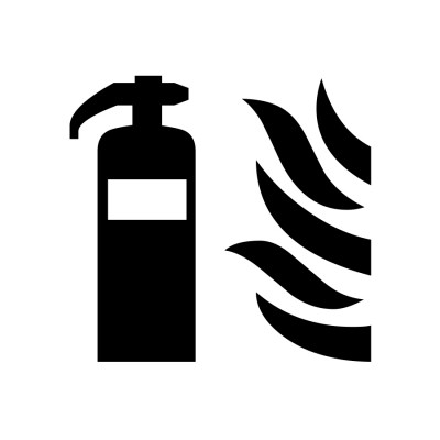 Fire extinguisher next to flames graphic created by Industrial Nameplate