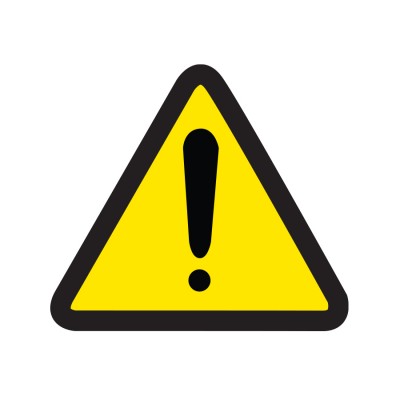 Warning graphic of yellow triangle with exclamation point inside created by Industrial Nameplate.