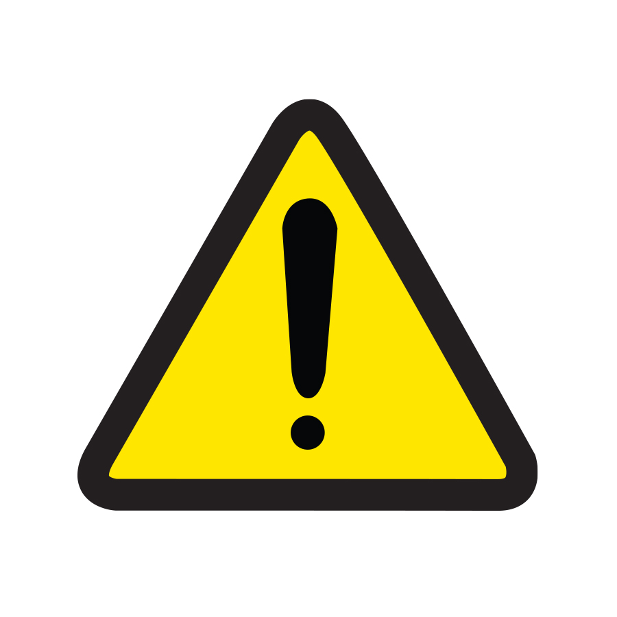 Warning graphic of yellow triangle with exclamation point inside created by Industrial Nameplate.