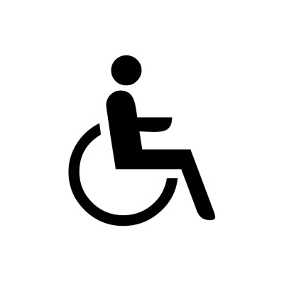 Line drawing of a person in a wheel chair